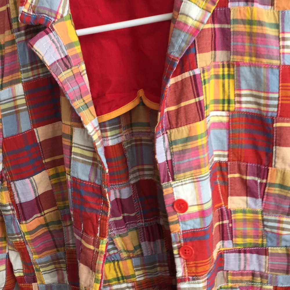 J Crew Madras Patchwork Jacket Size 4 Red Plaid - image 7